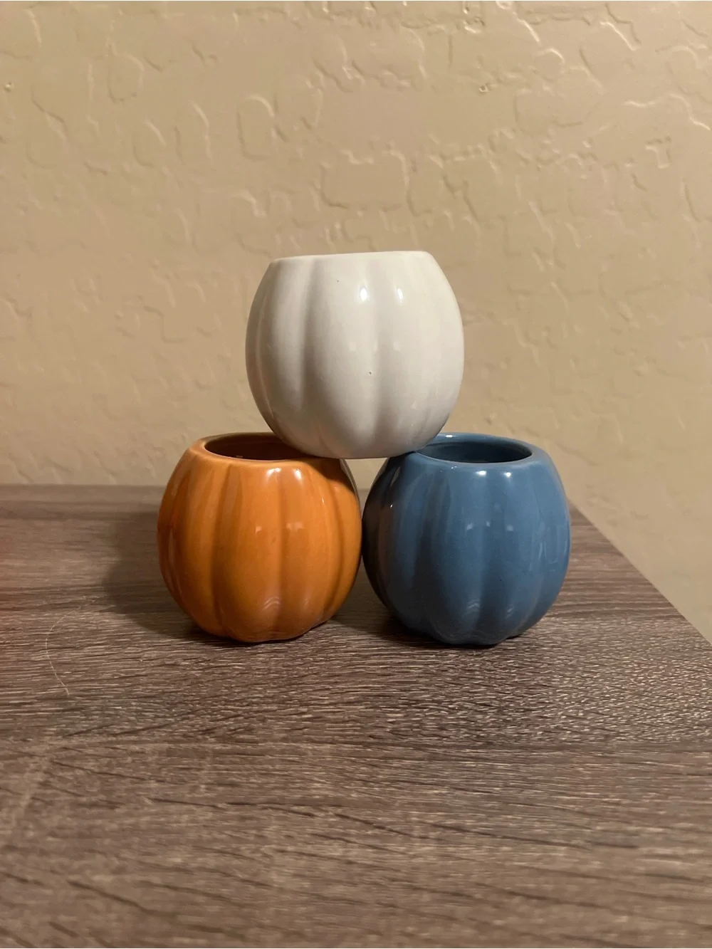 Target Bullseye Ceramic Pumpkin Shaped Candles Fall Autumn White Blue Orange NWT